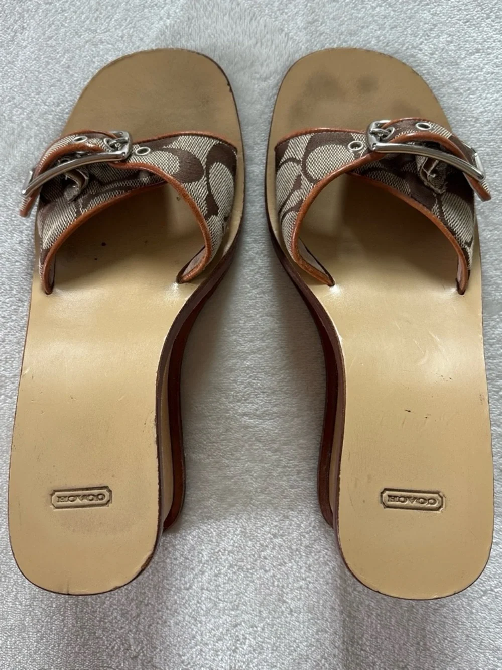 Coach Honey Wooden Platform Wedge Heels 1999 Brown Size 6